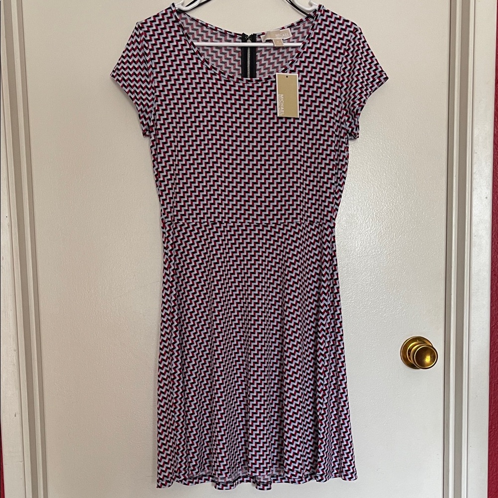 Michael Kors White and Black Patterned Midi Dress